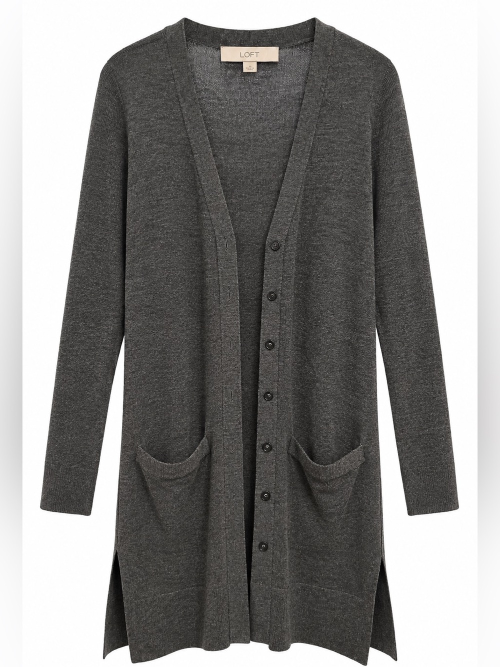 LOFT Gray Longline Button Front Duster Cardigan Sweater XS